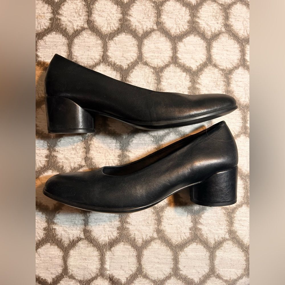 Ecco Black Leather Block Heel Shoes EU 42 US 11-11.5